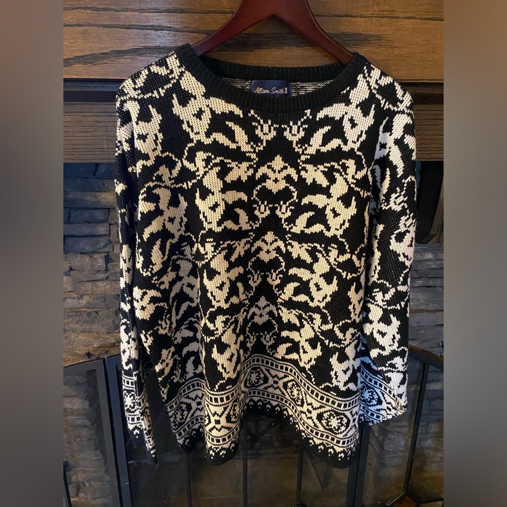 Allison Smith Vintage Sweater 80s  Black And White Size 22w  Pullover